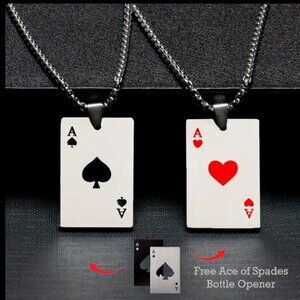 Ace of Spades or Hearts Necklace Chain in Silver